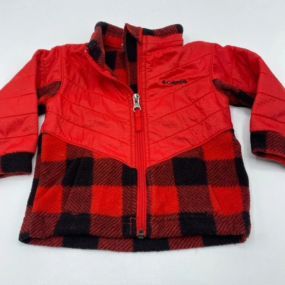 Columbia Plaid Fleece Jacket Girls Boys Size 6-12 months Red And Black Full Zip